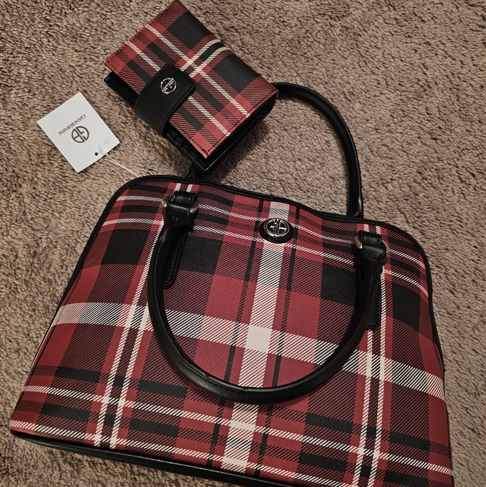 Giani Bernini Red and Black Plaid Satchel Set